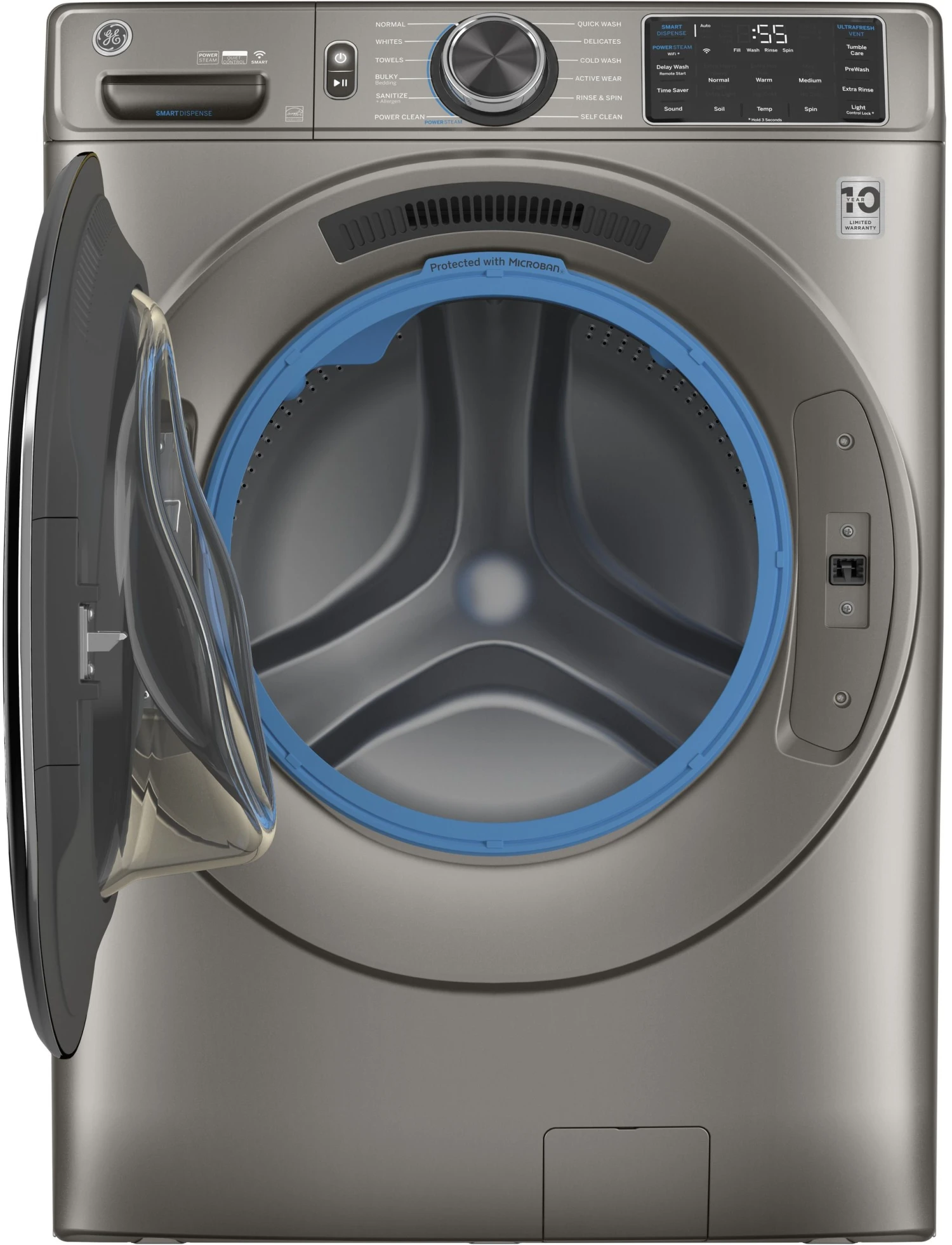 Open Box **Scratch And Dent** GE® 4.8 Cu. Ft. Satin Nickel Smart Front Load Washer 4 Open Box **Scratch And Dent** GE® 4.8 Cu. Ft. Satin Nickel Smart Front Load Washer - Image 2