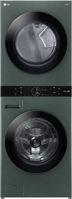 Open Box **Scratch And Dent** LG 4.5 Cu. Ft. Washer, 7.4 Cu. Ft. Electric Dryer Nature Green Stack Laundry