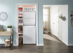 Whirlpool® 3.5 Cu. Ft. Washer, 5.9 Cu. Ft. Dryer White Electric Stacked Laundry -Samsung LG Store wet4027hw2